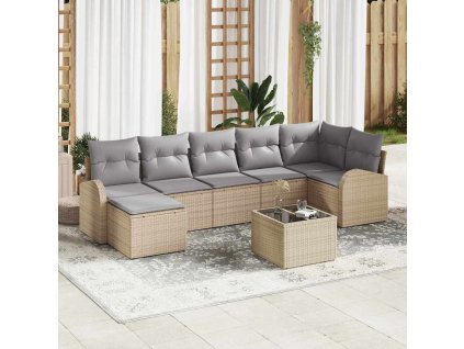 Sada zahradních pohovek s polštářem 8 pcs Béžová Poly ratan 3346140