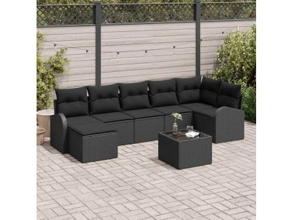 Sada zahradních pohovek s polštářem 8 pcs Černá Poly ratan 3346143