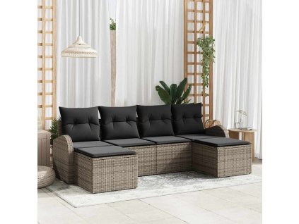 Sada zahradních pohovek s polštářem 6 pcs Šedá Poly Ratan 3346149