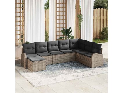 Sada zahradních pohovek s polštářem 8 pcs Šedá Poly ratan 3346159