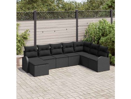 Sada zahradních pohovek s polštářem 8 pcs Černá Poly Ratan 3346163