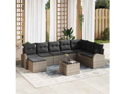 Sada zahradních pohovek s polštářem 9 pcs Šedá Poly ratan 3346169