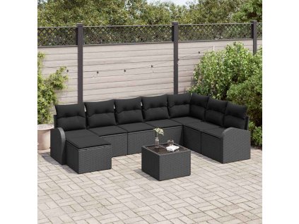 Sada zahradních pohovek s polštářem 9 pcs Černá Poly ratan 3346173
