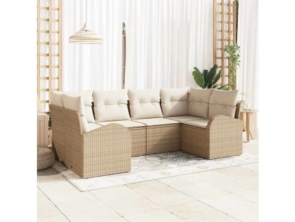 Sada zahradních pohovek s polštářem 6 pcs Béžová Poly Ratan 3346181