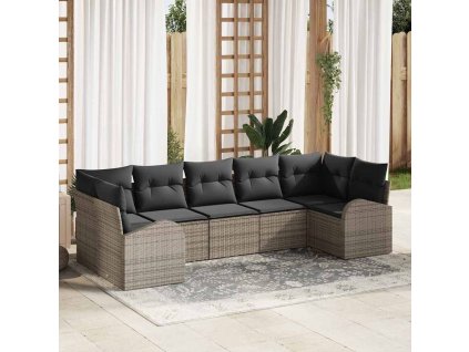 Sada zahradních pohovek s polštářem 7 pcs Šedá Poly Ratan 3346189