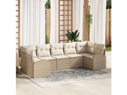 Sada zahradních pohovek s polštářem 7 pcs Béžová Poly Ratan 3346191