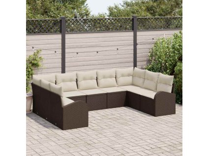 Set pohovek s polštářem 9 pcs Hnědá Poly Ratan 3346198