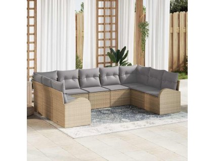 Set pohovek s polštářem 9 pcs Béžová Poly Ratan 3346200