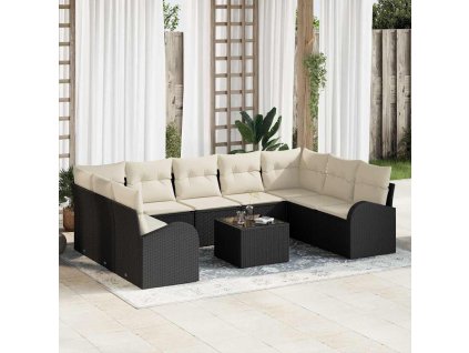 Set pohovek s polštářem 10 pcs Černá Poly Ratan 3346207