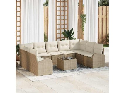 Set pohovek s polštářem 10 pcs Béžová Poly Ratan 3346211