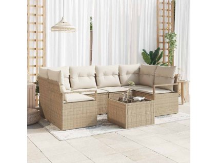 Set pohovek 7 pcs Béžová a krémová polyratan 3346281