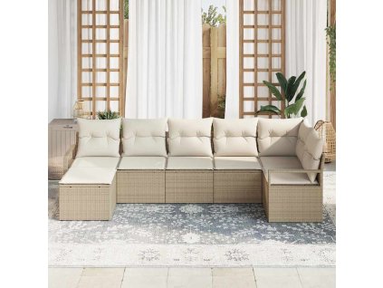 Set pohovek s polštářem 7 pcs Béžová polyratan 3346471