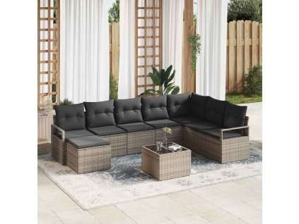 Sada zahradních pohovek 9 pcs Šedá Poly ratan 3346509