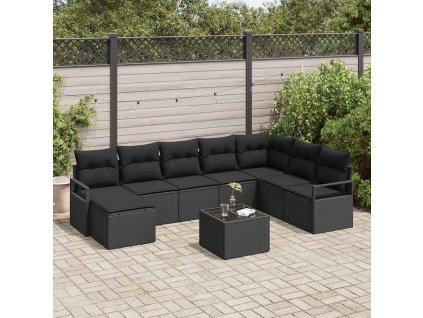 Sada zahradních pohovek 9 pcs Černá Poly ratan 3346513