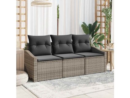 Set pohovek s polštářem 3 pcs Šedá polyratan 3346579