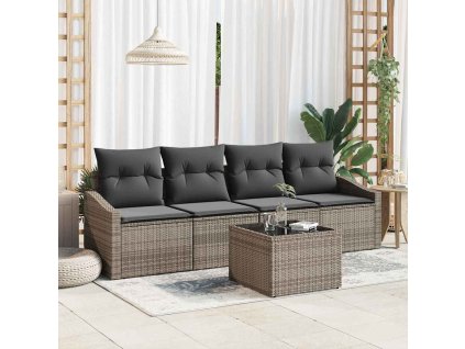 Set pohovek s polštářem s polštářem 5 pcs Šedá polyratan 3346589