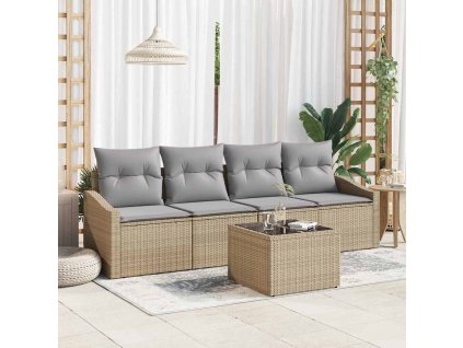 Set pohovek s polštářem 5 pcs Béžová a Světle šedá polyratan 3346590