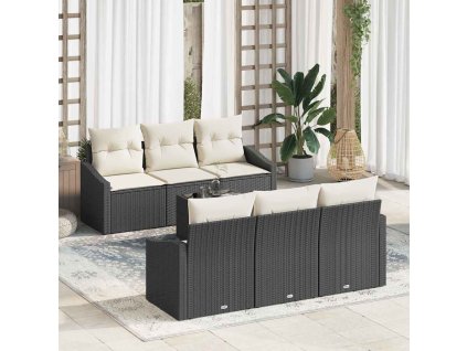 Set pohovek s polštářem 7 pcs Černá a krémová polyratan 3346607