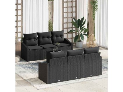 Set pohovek s polštářem s polštářem 7 pcs Černá polyratan 3346613