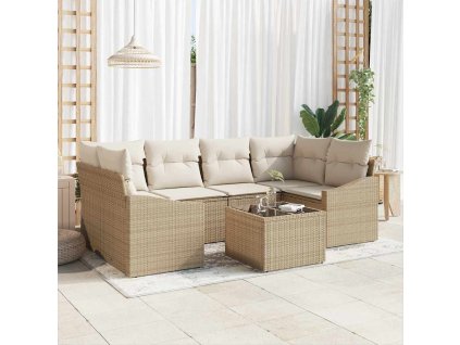 Set pohovek s polštářem 7 pcs Béžová a krémová polyratan 3346621