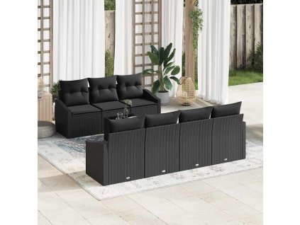 Set pohovek s polštářem s polštářem 8 pcs Černá polyratan 3346633