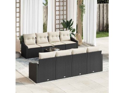 Set pohovek s polštářem 9 pcs Černá a krémová polyratan 3346647