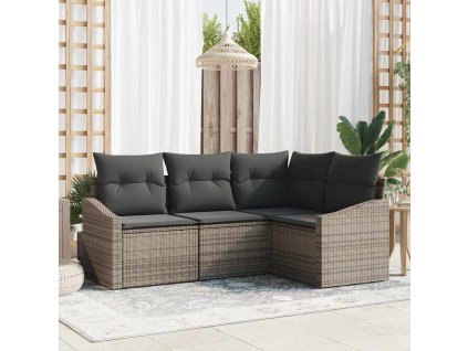 Set pohovek s polštářem 4 pcs Šedá polyratan 3346699