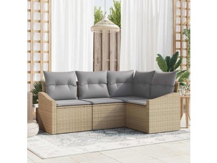 Set pohovek s polštářem 4 pcs Béžová polyratan 3346700