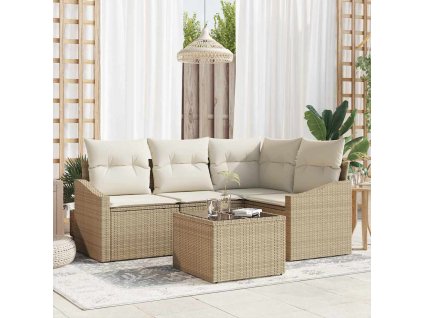 Set pohovek s polštářem 5 pcs Béžová polyratan 3346711