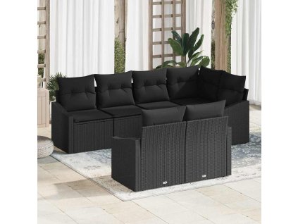 Set pohovek s polštářem 7 pcs Černá polyratan 3346763