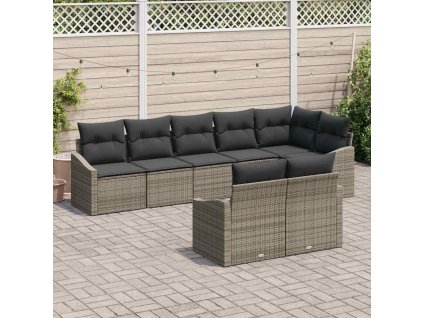 Set pohovek s polštářem 8 pcs Šedá polyratan 3346769