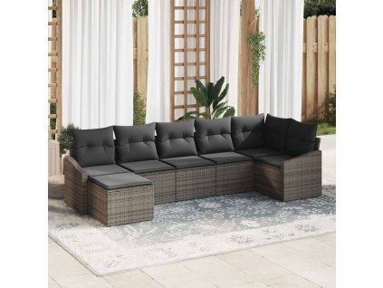 Set pohovek s polštářem 7 pcs Šedá polyratan 3346809