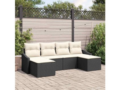 Set pohovek s polštářem 6 pcs Černá polyratan 3346827