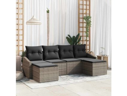 Set pohovek s polštářem 6 pcs Šedá polyratan 3346829