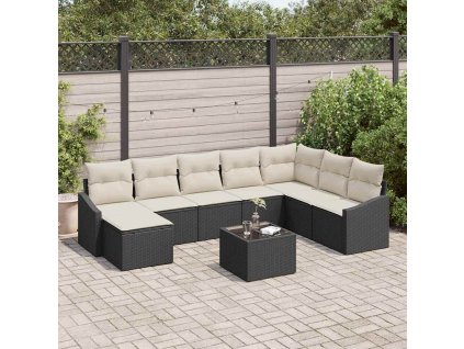 Set pohovek s polštářem 9 pcs Černá polyratan 3346847