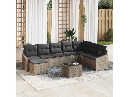 Set pohovek s polštářem 9 pcs Šedá polyratan 3346849