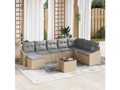 Set pohovek s polštářem 9 pcs Béžová polyratan 3346850