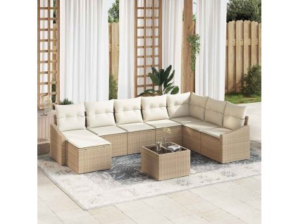 Set pohovek s polštářem 9 pcs Béžová polyratan 3346851