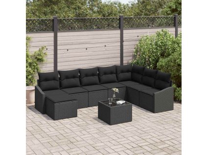 Set pohovek s polštářem 9 pcs Černá polyratan 3346853