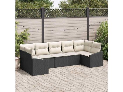 Set pohovek s polštářem 7 pcs Černá polyratan 3346867
