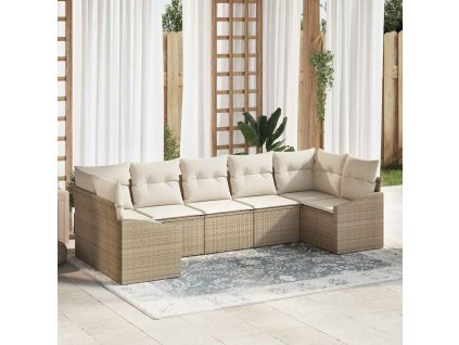 Set pohovek s polštářem 7 pcs Béžová polyratan 3346871