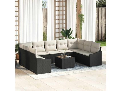 Sada zahradních pohovek 10 pcs Černá Poly ratan 3346887