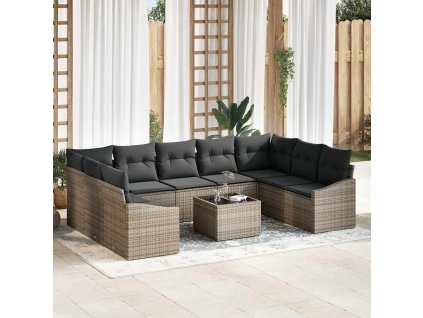 Sada zahradních pohovek 10 pcs Šedá Poly ratan 3346889