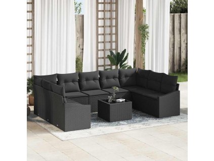 Sada zahradních pohovek 10 pcs Černá Poly ratan 3346893