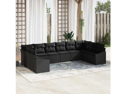 Set pohovek s polštářem 10 pcs Černá polyratan 3346903