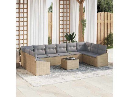 Set pohovek s polštářem 11 pcs Béžová polyratan 3346910