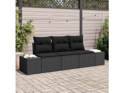 Set pohovek s polštářem 3 pcs Černá polyratan 3346923