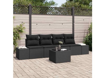 Set pohovek s polštářem s polštářem 5 pcs Černá polyratan 3346933