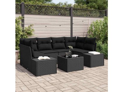 Sada zahradních pohovek s polštářem 7 pcs Černá polyratan 3346963