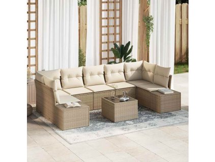 Sada zahradních pohovek s polštářem 8 pcs Béžová polyratan 3346981